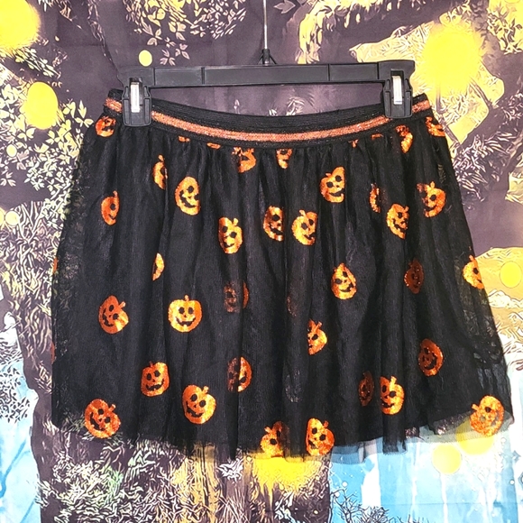 Halloween pumpkin mini skirt in black with mesh a orange pumpkins 10/12 plus siz - Picture 1 of 3
